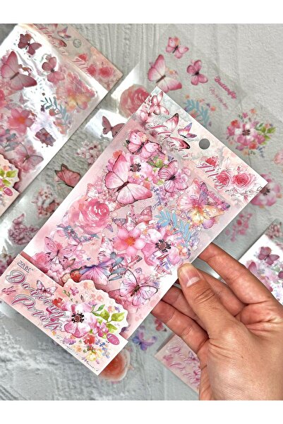 SF SCRAPBOOK KIRTASİYE ملصق/بطاقة/دفتر يوميات شفاف بتصميم فراشة زهرية وردية م...