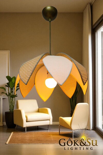 Saatistan Şık Rattan Pervane Model Sarkıt Avize, Oturma, Salon, Mutfak, Antre...