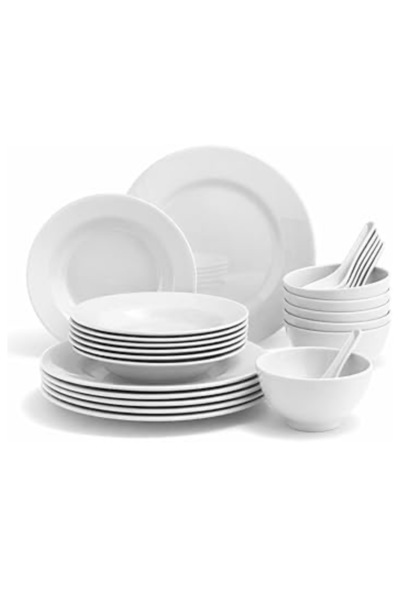 LANDREEN 24-piece shatterproof melamine dinnerware set, dishwasher safe, suit...