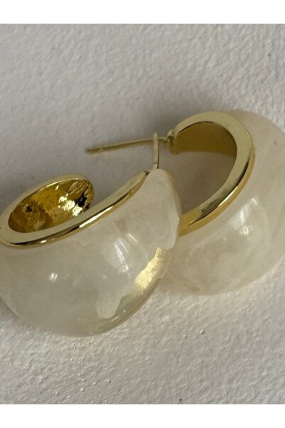 BHR AKSESUAR Gold Cream Earrings (2.8 cm)