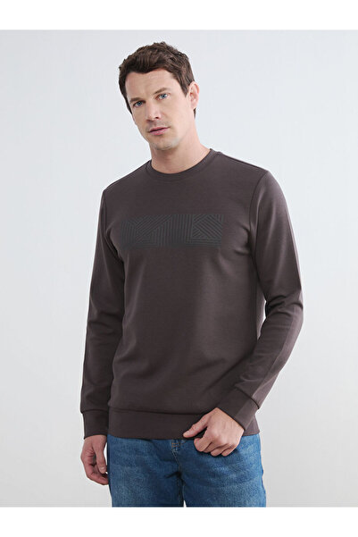 LC Waikiki Ανδρικό φούτερ MG TRENDEN με στάμπα καφέ χρώματος και λαιμόκοψη πο...