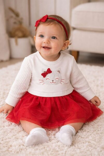 MAYORAL Kız Bebek Sevimli Kedi Figürlü Tüllü Elbise