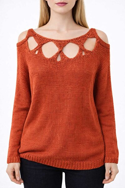 Neden Tekstil Brick Red Off-The-Shoulder Knit Sweater