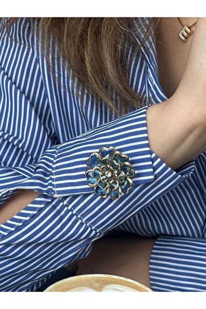 RENDA ACCESSORY Mavi Kamelya Çiçeği Düğme Kapağı 1 Adet