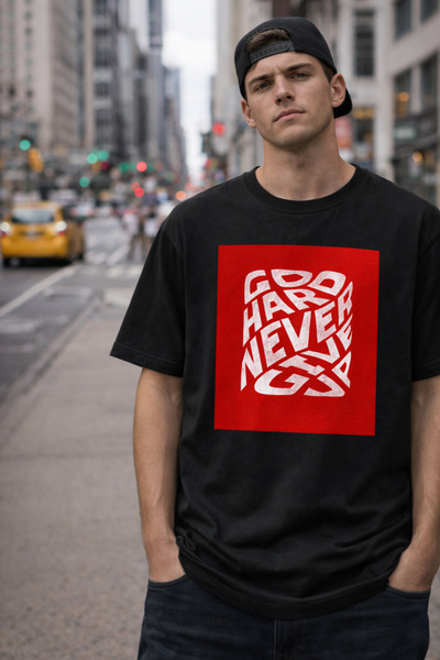 Gymmag Go Hard Never Give Up Print Statement Unisex T-Shirt Black - Urban Mod...