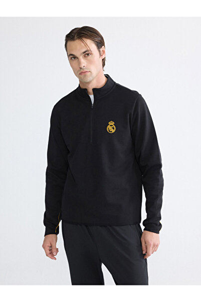 LC Waikiki Siyah Real Madrid Nakışlı Erkek Sweatshirt