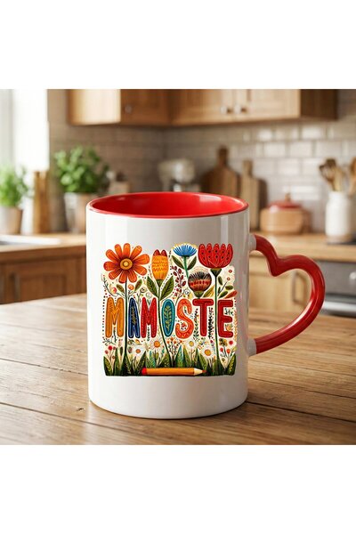 ZERYA كوب على شكل قلب باللون الأحمر مكتوب عليه ماموست - كوب على شكل قلب ماموس...