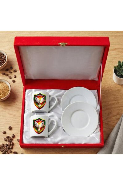 ZERYA طقم فناجين قهوة من البورسلين مكون من قطعتين بتصميم مخملي أحمر اللون من ...