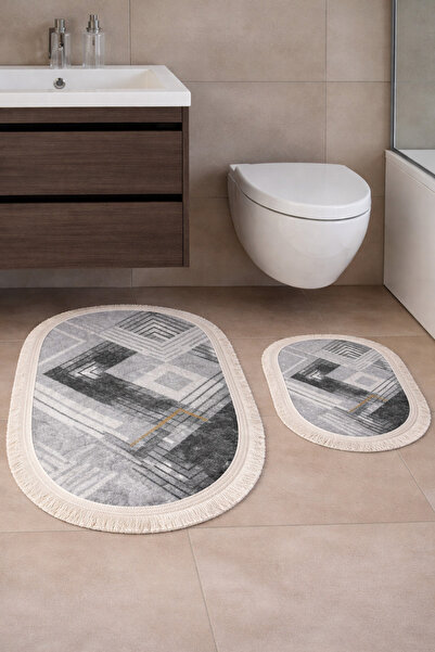 MUK's Non-Slip Base Washable Dust and Stain Proof Set of 2 Toilet Bowl Oval B...