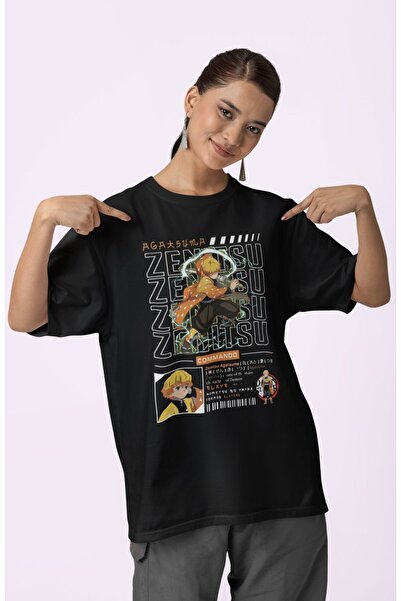 SEVBANO Zenutsu Agatsuma Printed Unisex Oversize Kimetsu No Yaiba Anime Serie...