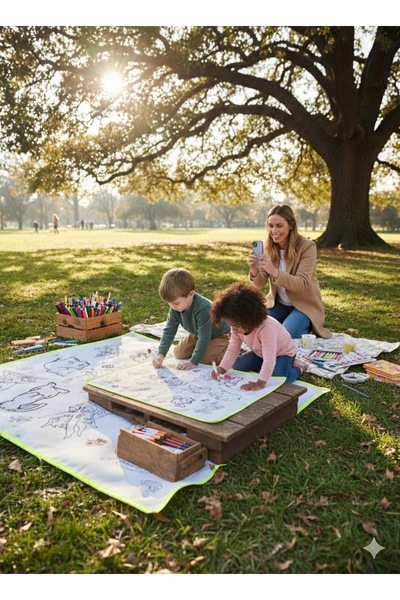 Esrabutik Çoçuklar için Eğitici Boyanabilir Oyun Matı 150x100 ve 75x50 2li se...