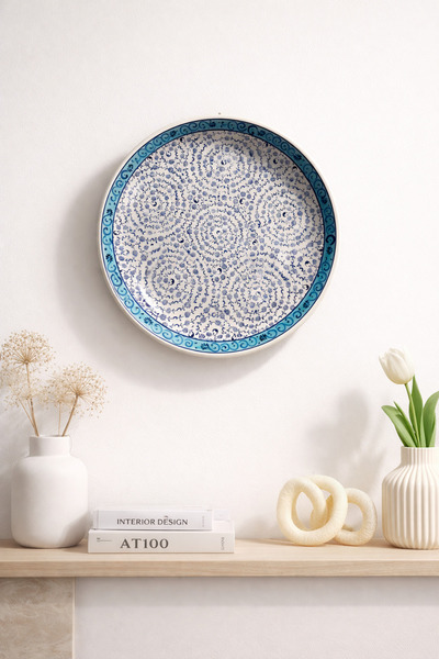 Ceren Özpatan DESIGN El Yapımı Mavi Çini Desenli Dekoratif Tabak