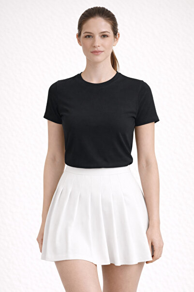 Sienza Ultra Soft Round Neck Basic Short Sleeve White Blouse