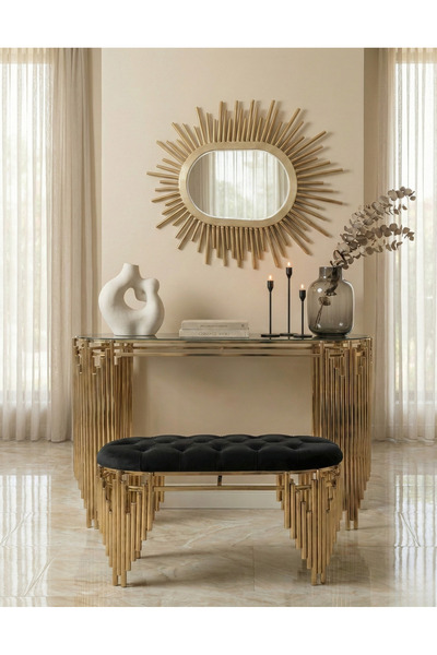 lowena home DRESUAR TAKIMI ULTRA LAK GOLD KAPLAMA SİYAH PUF AYNA DAHİL 120CM ...