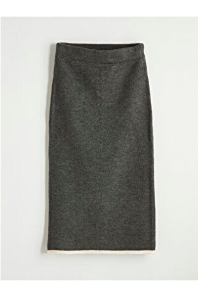 LC Waikiki M1 Sezon Anthracite Slit Knitwear Pencil Skirt with Elastic Waist