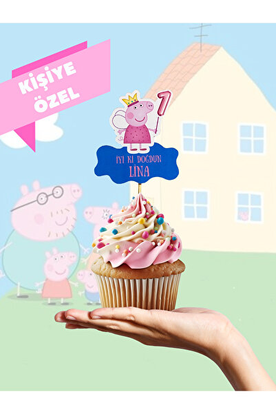 north&peak Peppa Pig Temalı Kişiye Özel İsimli Doğum Günü Cupcake Süsü- 9 Ade...