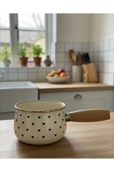 EmayeBurada Emaye Minik Kalp Desenli Sütlük, Sosluk Tava