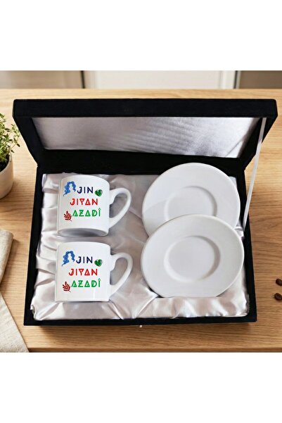 ZERYA طقم فناجين قهوة من البورسلين مكون من قطعتين مع صندوق مخملي أسود اللون م...