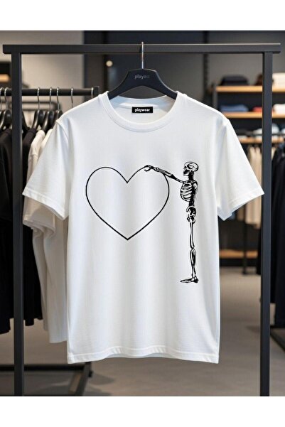 playwear PLAY WEAR Tricou unisex cu imprimeu MINIMAL HEART SKELETON, cu decol...