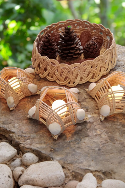 MaviMarinUrla El Yapımı Rattan Bambu Hasır Çok Amaçlı Sepet ve Yıldız Mumluk ...