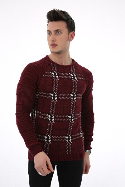 DGSTYL3 Plaid Patterned Crew Neck Men's Casual Knit Sweater