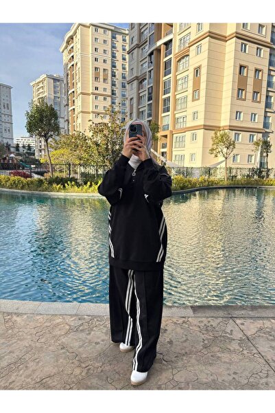 Wovi Moda Women's Hijab Top and Bottom Set Tracksuit Set with Zipper Collar