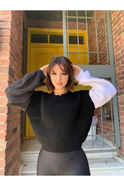 MetuCA Women's Black White Anthracite Color Block Thessaloniki Knit Crew Neck...