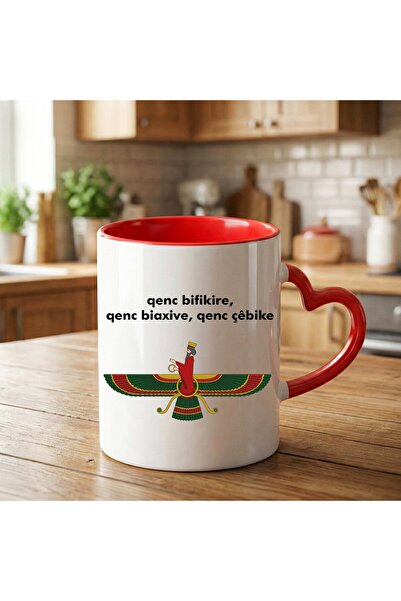 ZERYA كوب على شكل قلب أحمر بتصميم أهورا مزدا من كورتشي كينش بيفيكير - كوب على...