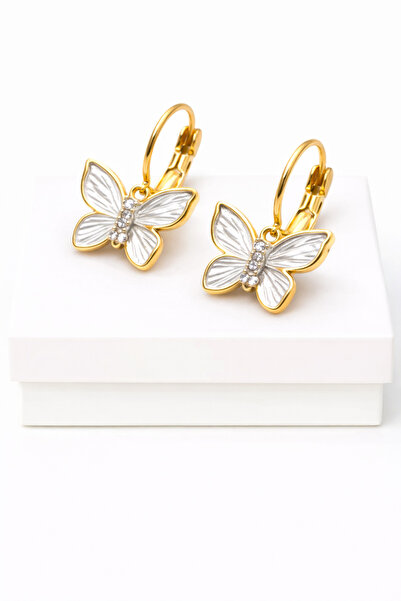MakeWell Butterfly Figured Stone Detailed High Quality Brass Dangle Earrings ...