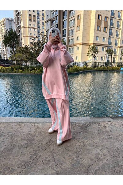 Wovi Moda Women's Hijab Top and Bottom Set Tracksuit Set with Zipper Collar