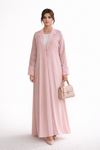 Msquare Fashion Lite Pink Lace Abaya with Matching Headscarf