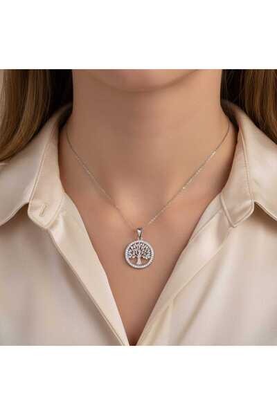Ralp Moda Tree of Life Steel Necklace with Silver/Gold Color Zircon Stones