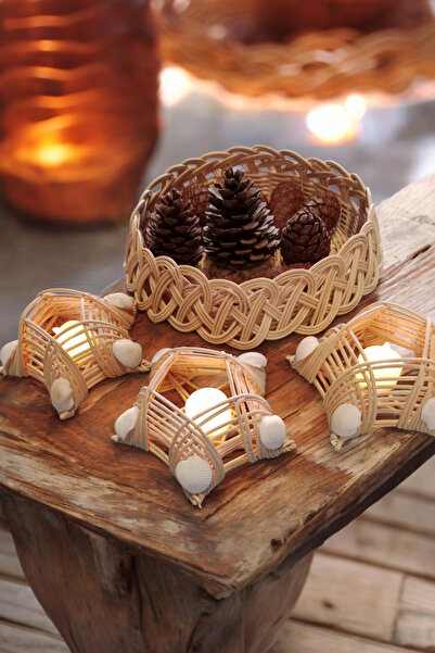 MaviMarinUrla El Yapımı Rattan Bambu Hasır Çok Amaçlı Sepet ve Yıldız Mumluk ...