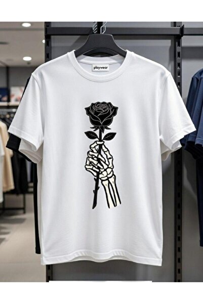 playwear PLAY WEAR Tricou unisex cu imprimeu SKELETON BLACK ROSE, cu decolteu...