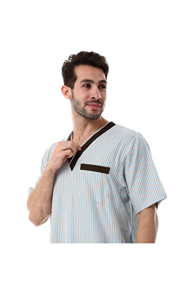 Generic Men's jalabiya, 100% cotton, brown striped color