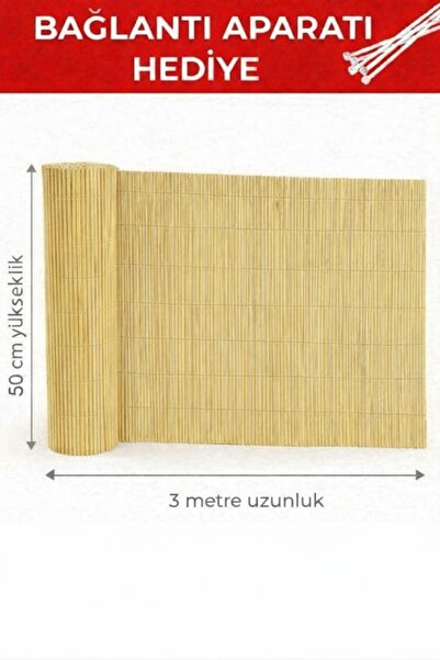 Hasır Dünyam Doğal Kamış Hasır Çit 50cm x 3m | Bahçe Çiti , Balkon Çiti, Bamb...