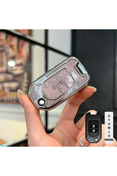 Alazpay Husă pentru chei din TPU cu tăietură diamantată, strălucitoare, cu 2 ...