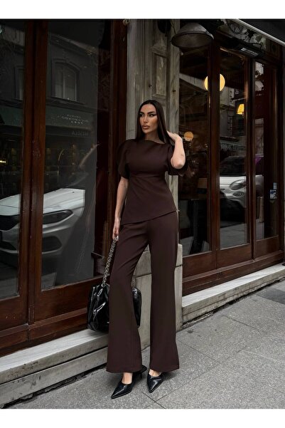 Julidress Short Balloon Sleeve Asymmetrical Blouse and Pants Bottom Top Premi...