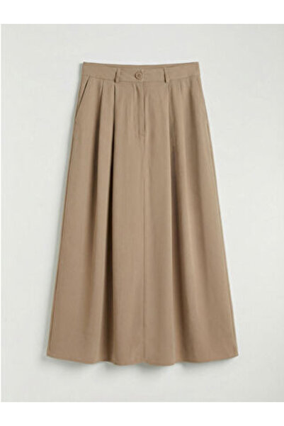 LC Waikiki Beige High Waist Pleated Skirt