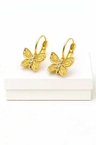 MakeWell Butterfly Figured Stone Detailed High Quality Brass Dangle Earrings ...