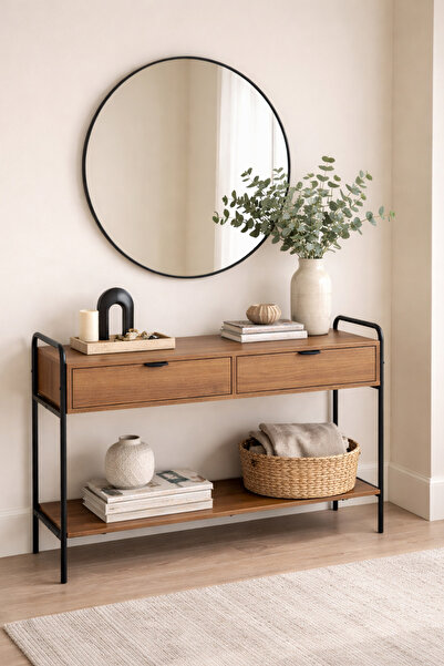 PixelsFurniture Pixel Furniture Console Table, Entryway with Wood Top and Met...