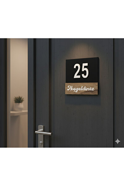 SAYILI COLLECTION Kişiye özel Modern Ahşap Kapı Numarası Hoşgeldiniz Yazılı D...