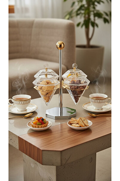 Generic A luxurious serving tray set with an elegant stand and comfortable ha...