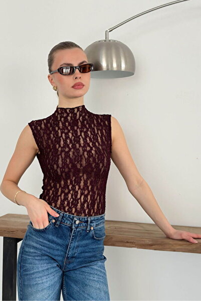 Caddebostan Moda Brown Zero Sleeve Lace Blouse Modern Premium Luxury Trend De...