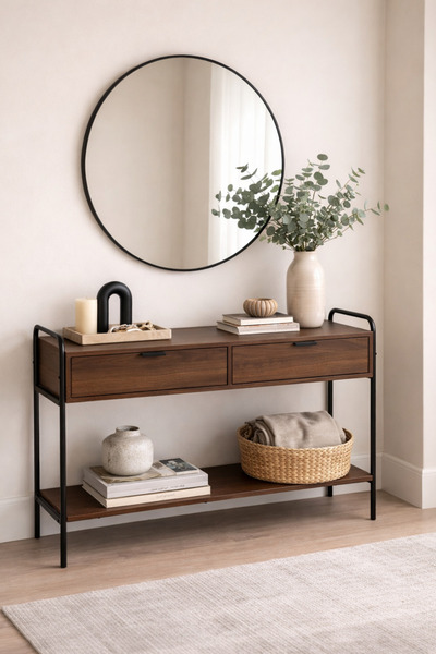 PixelsFurniture Pixel Furniture Console Table, Entryway with Wood Top and Met...