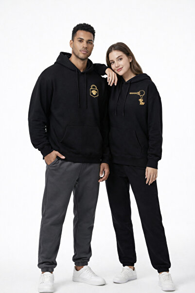 NEVERMIND Set de hanorace supradimensionate cu imprimeu cu chei de blocare pe...