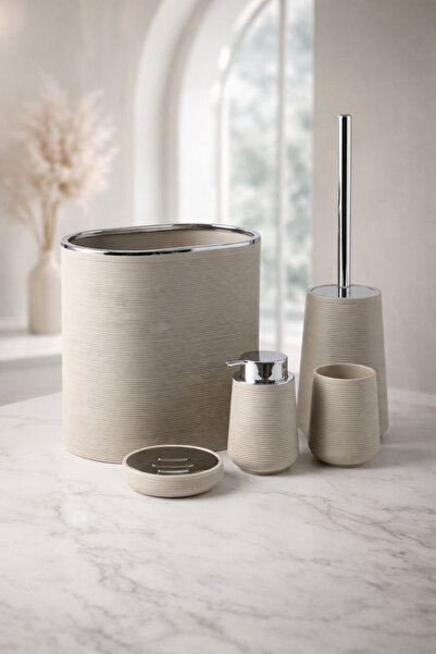 CEZVE HOME Modern Beige Bathroom Accessory Set – 5 Pieces