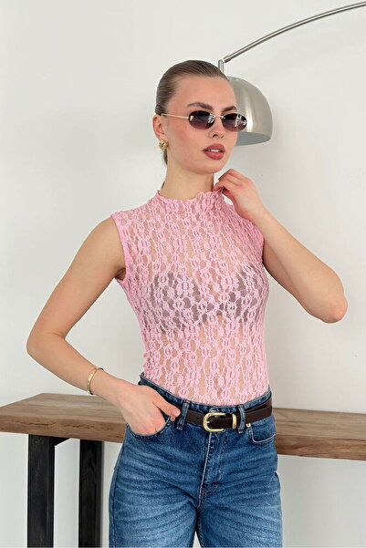 Caddebostan Moda Pink Zero Sleeve Lace Blouse Modern Premium Luxury Trend Des...