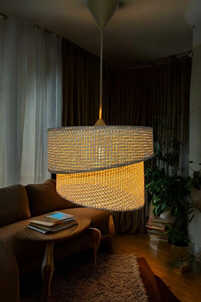 Saatistan Şık Rattan Model Eğik İkili Avize, Modern ve Ahşap Tarz Dekorasyon