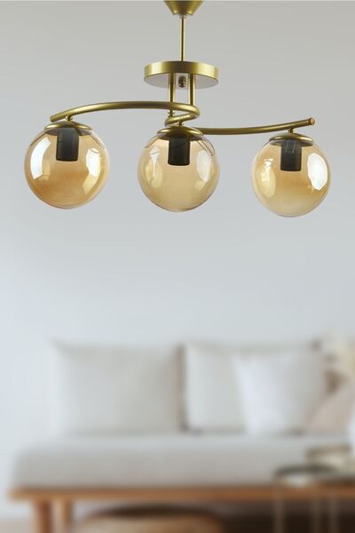 Saatistan Modern Eskitme Renkli 3'lü Kapalı Bal Camlı Avize Seti